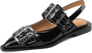 KOKOMOMO Women's Slingback Ballet Flats Goth Buckled Mary Jane Flats Pointed Closed Toe Women Footwear Non-Slip Rubber Sole Women Sandals Dress Shoes