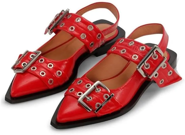 KOKOMOMO Women's Slingback Ballet Flats Goth Buckled Mary Jane Flats Pointed Closed Toe Women Footwear Non-Slip Rubber Sole Women Sandals Dress Shoes