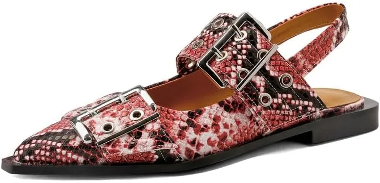 KOKOMOMO Women's Slingback Ballet Flats Goth Buckled Mary Jane Flats Pointed Closed Toe Women Footwear Non-Slip Rubber Sole Women Sandals Dress Shoes