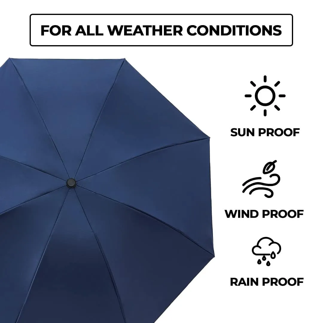 Kuber Industries Pack of 3 Umbrella for Men and Women | 3 Fold Auto Open Windproof Umbrellas for Rain | Compact Travel Umbrella For Women | Umbrella For Sun Protection | Blue