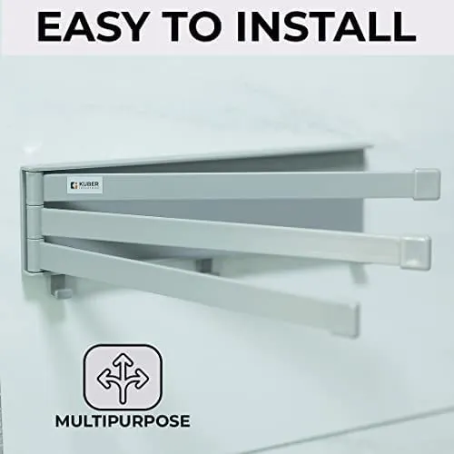 Kuber Industries Towel Holder and Non-Woven Foldable Shirt Stacker | 3 Rods 180 Degree Rotation Bar DIY Installation Holder(Grey) | Shirt Organizer Size 40 x 25 x 24 cm, Pack of 2 (Grey and Blue)