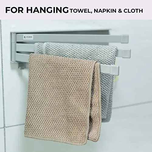 Kuber Industries Towel Holder and Non-Woven Foldable Shirt Stacker | 3 Rods 180 Degree Rotation Bar DIY Installation Holder(Grey) | Shirt Organizer Size 40 x 25 x 24 cm, Pack of 2 (Grey and Blue)