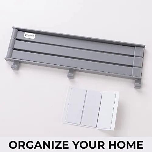Kuber Industries Towel Holder and Non-Woven Foldable Shirt Stacker | 3 Rods 180 Degree Rotation Bar DIY Installation Holder(Grey) | Shirt Organizer Size 40 x 25 x 24 cm, Pack of 2 (Grey and Blue)