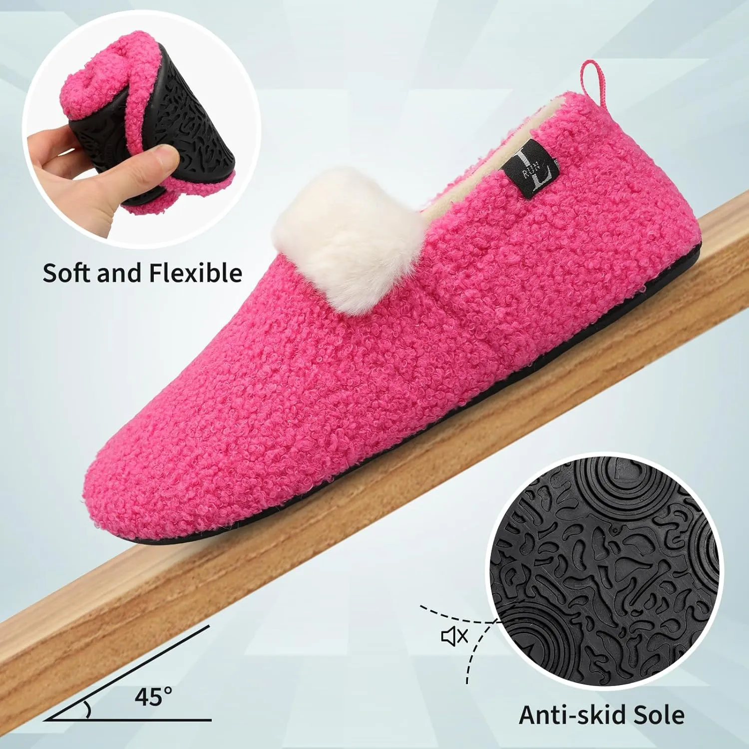 L-RUN Womens Mens Slippers Soft Curly Lightweight House Shoes Cozy Slippers with Fleece Lining for Indoor and Outdoor