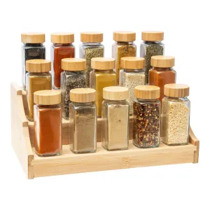Large Bamboo Shelf with 15 Bamboo Shaker Spice Jars Pack
