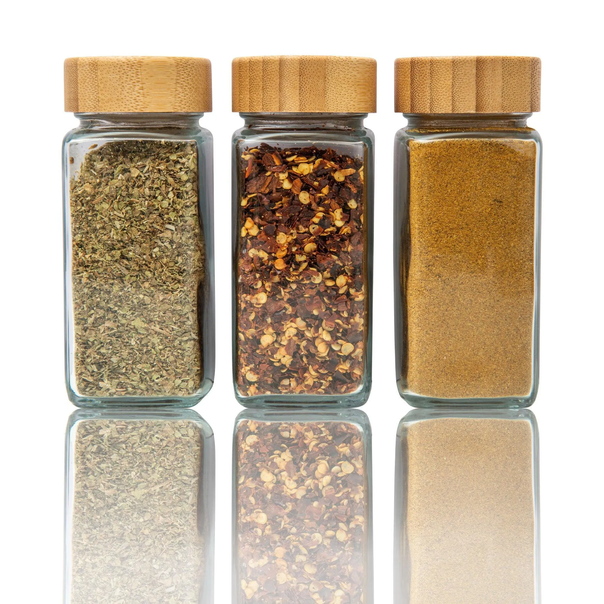 Large Bamboo Shelf with 15 Bamboo Shaker Spice Jars Pack