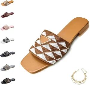 Litex Womens Embroidered Slides Flat Sandals Summer Square Open Toe Beach Fashion Slide Sandals