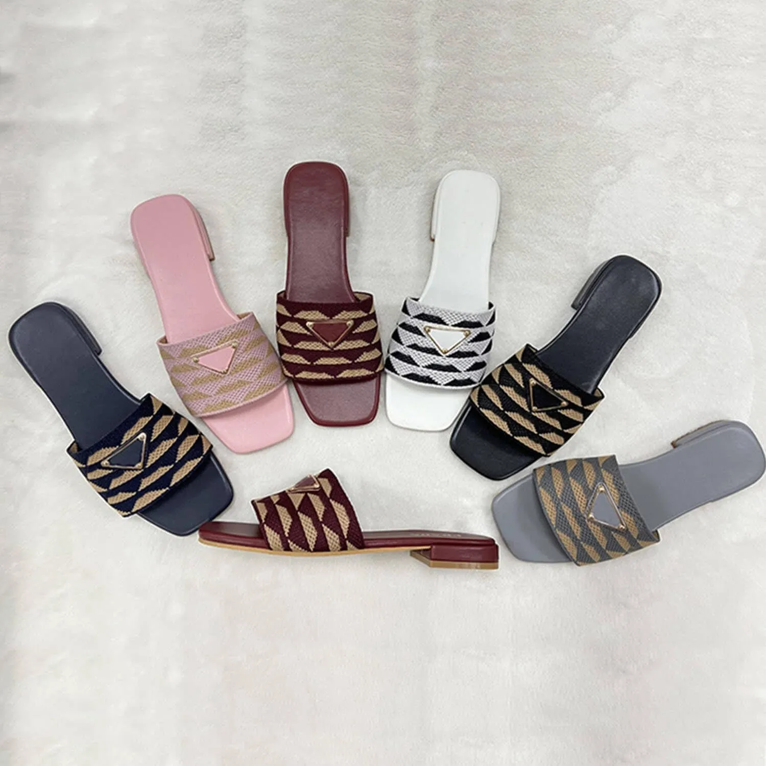 Litex Womens Embroidered Slides Flat Sandals Summer Square Open Toe Beach Fashion Slide Sandals