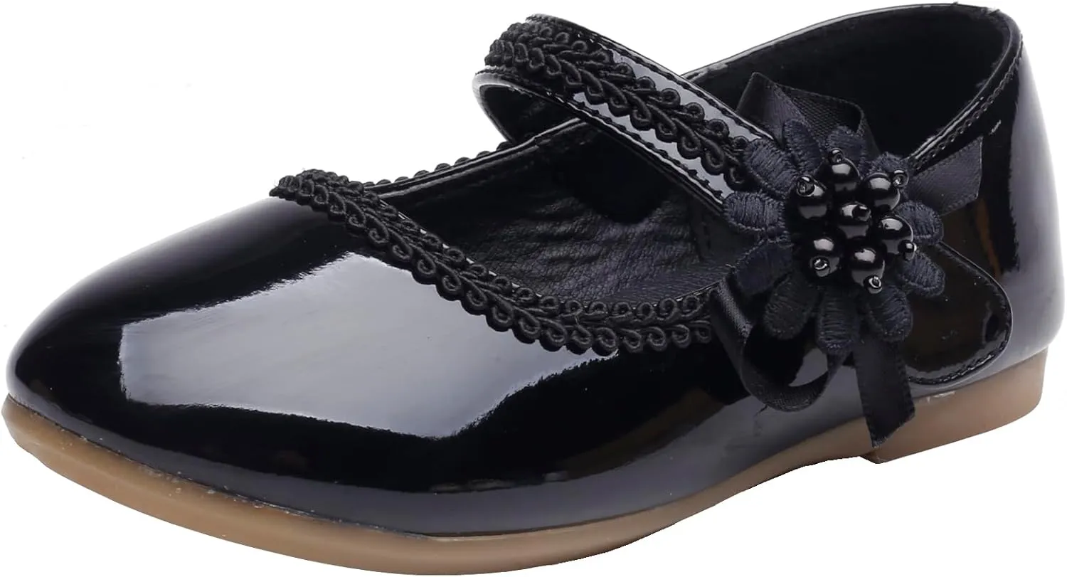 Little Flower Girls Shoes Soft Sole Round-Toe Dress Mary Jane Shoes Ballet Flats(Toddler/Little/Big Kid)