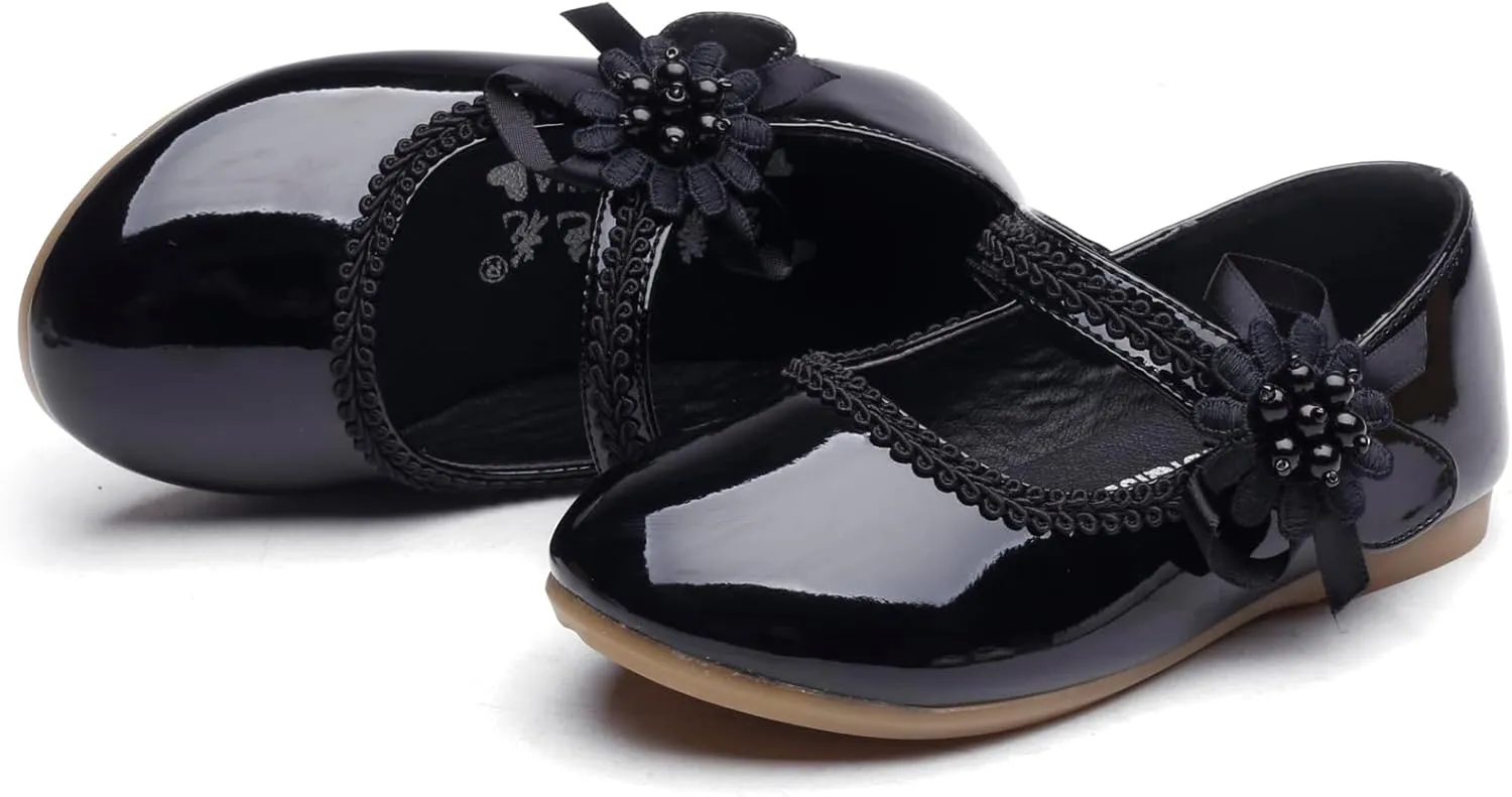 Little Flower Girls Shoes Soft Sole Round-Toe Dress Mary Jane Shoes Ballet Flats(Toddler/Little/Big Kid)