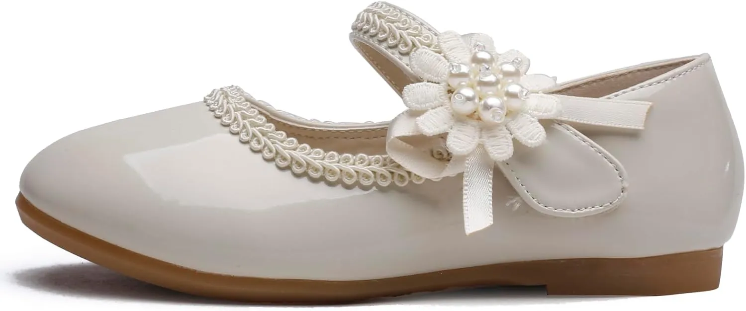 Little Flower Girls Shoes Soft Sole Round-Toe Dress Mary Jane Shoes Ballet Flats(Toddler/Little/Big Kid)
