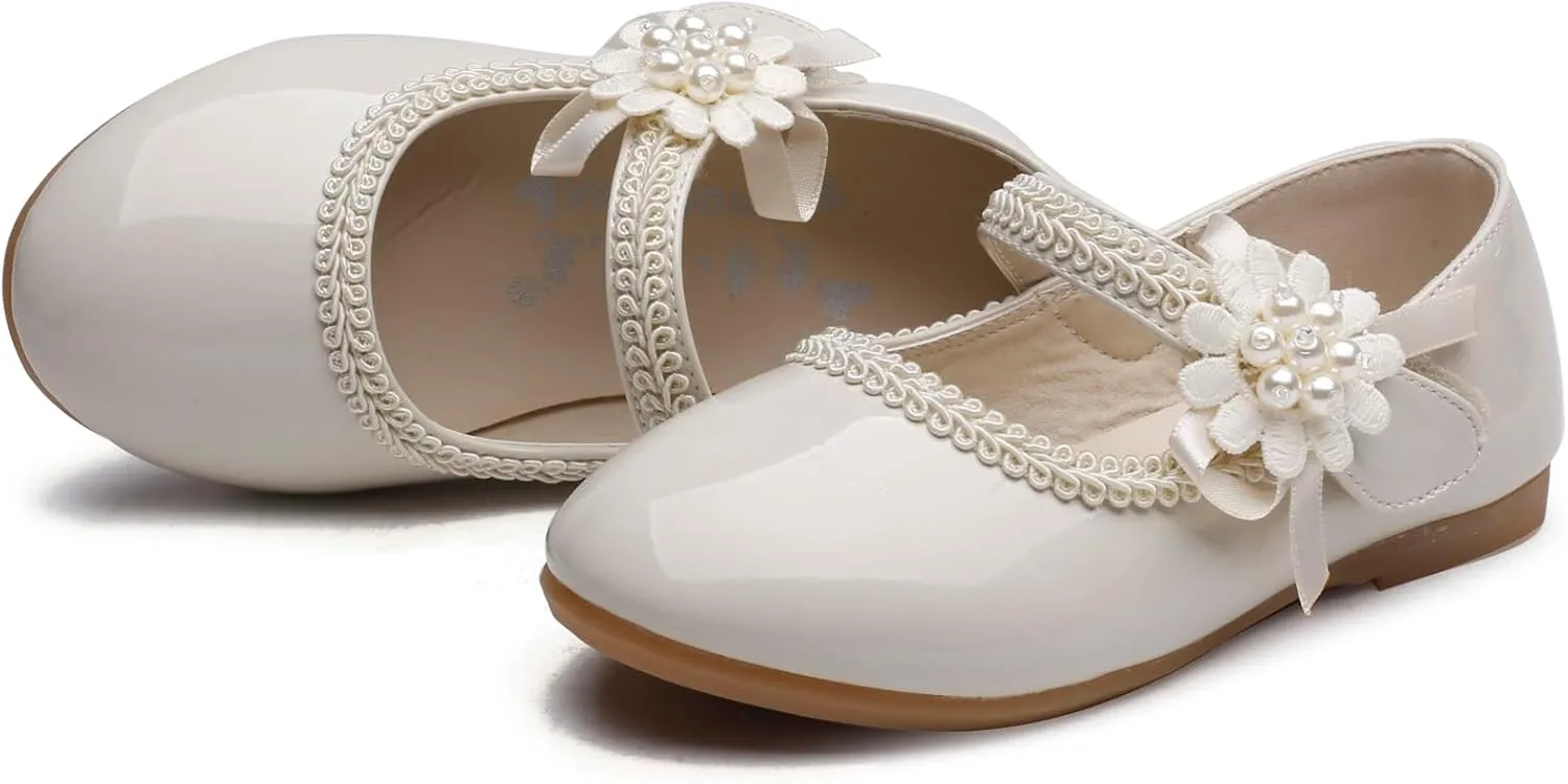 Little Flower Girls Shoes Soft Sole Round-Toe Dress Mary Jane Shoes Ballet Flats(Toddler/Little/Big Kid)