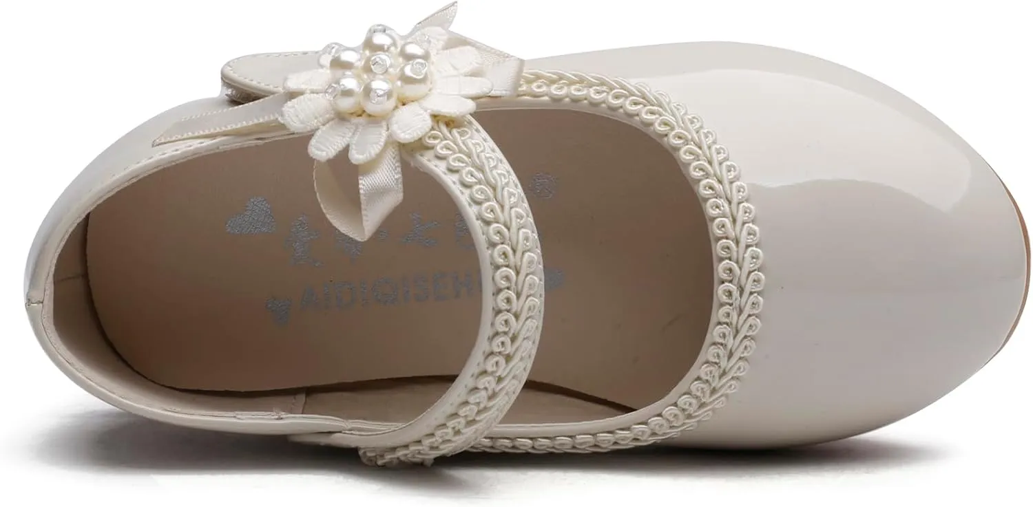 Little Flower Girls Shoes Soft Sole Round-Toe Dress Mary Jane Shoes Ballet Flats(Toddler/Little/Big Kid)