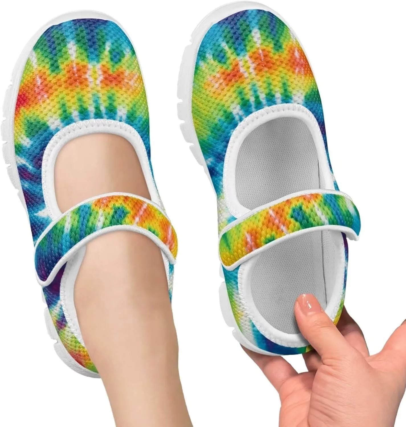 Little Girls Tie Dye Rainbow Mary Janes Shoes Ballet Flats Dress Shoe School Party Walking Shoes