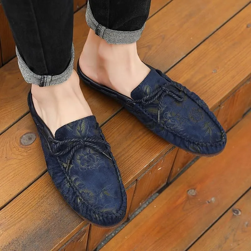Loafers for Men Floral Vegan Leather Half Moccasins Loafers Shoes Flat Heel Slip Resistant Lightweight Party Slip-ons