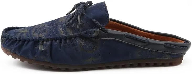 Loafers for Men Floral Vegan Leather Half Moccasins Loafers Shoes Flat Heel Slip Resistant Lightweight Party Slip-ons