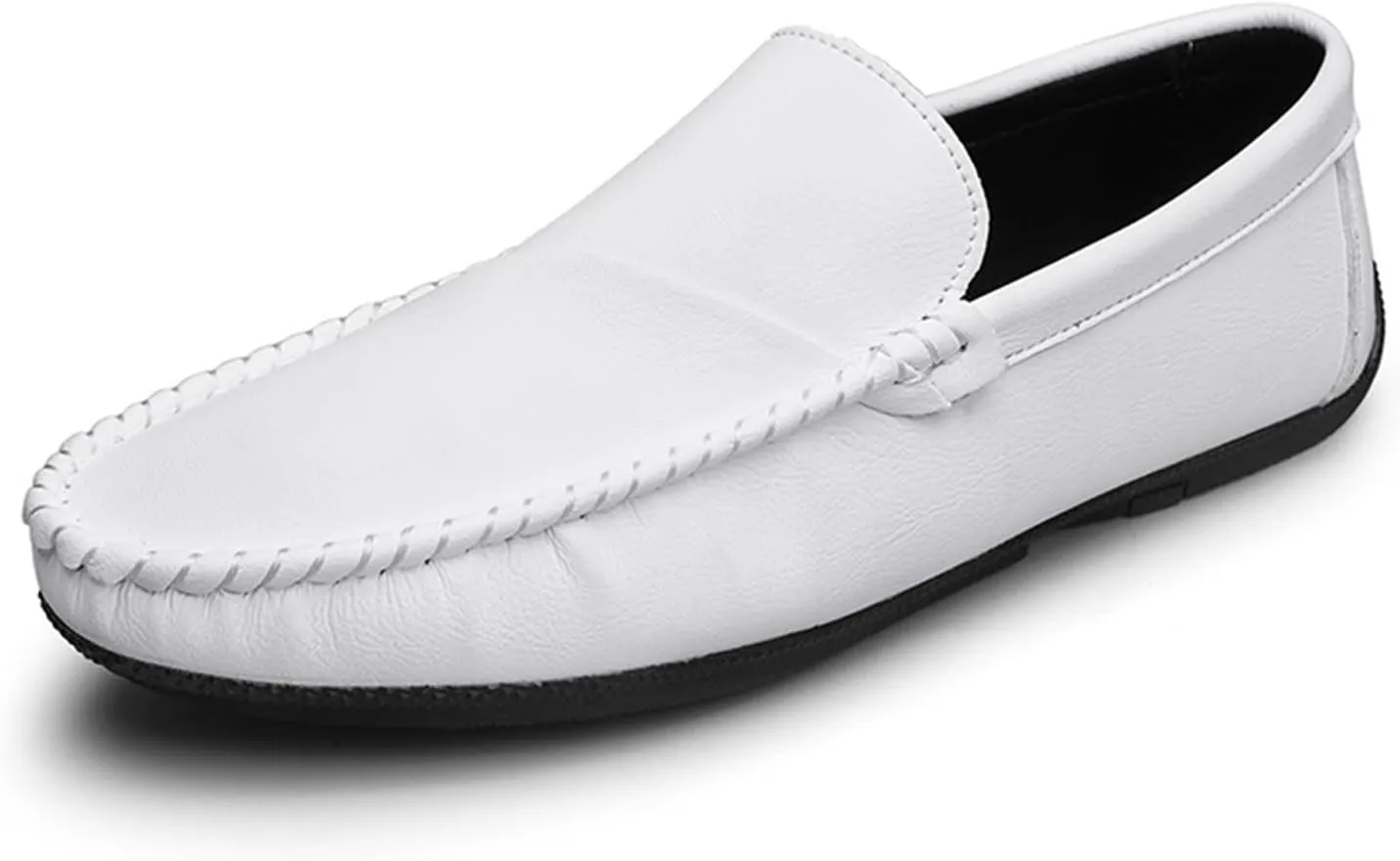 Loafers for Men Round Toe Solid Color Vegan Leather Loafer Shoes Comfortable Flat Heel Lightweight Classic Slip-on