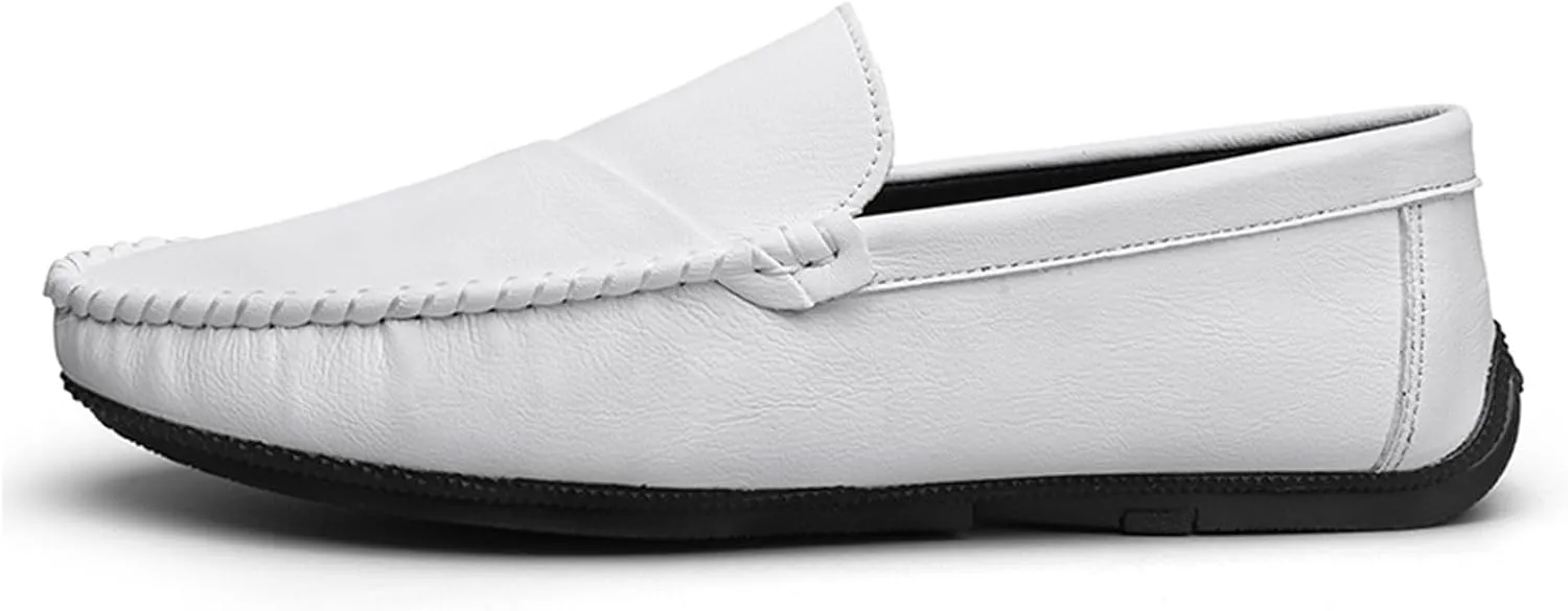 Loafers for Men Round Toe Solid Color Vegan Leather Loafer Shoes Comfortable Flat Heel Lightweight Classic Slip-on