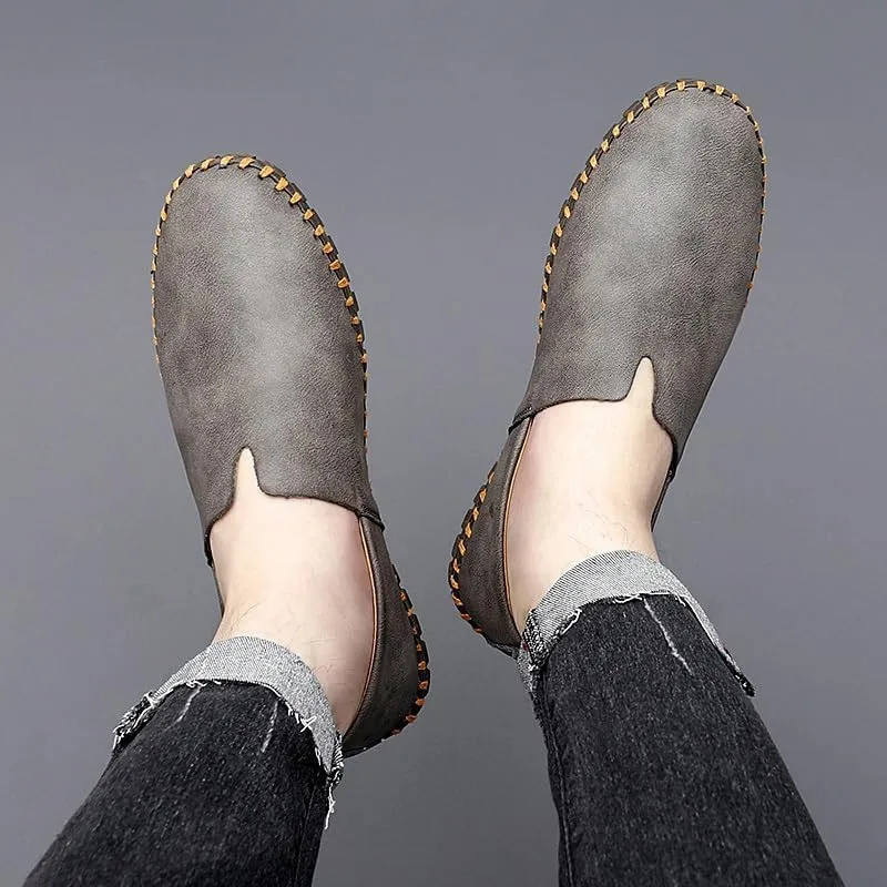 Loafers for Men Round Toe Vegan Leather Loafer Shoes Lightweight Anti-Slip Flat Heel Fashion Wedding Slip On