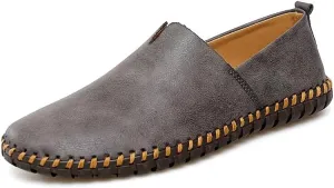 Loafers for Men Round Toe Vegan Leather Loafer Shoes Lightweight Anti-Slip Flat Heel Fashion Wedding Slip On