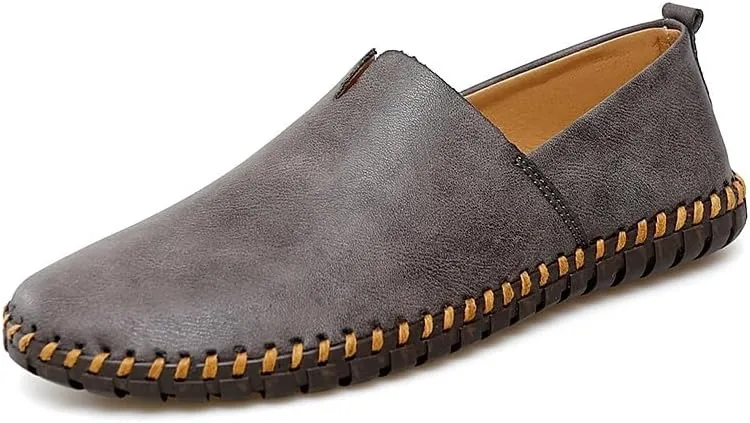 Loafers for Men Round Toe Vegan Leather Loafer Shoes Lightweight Anti-Slip Flat Heel Fashion Wedding Slip On