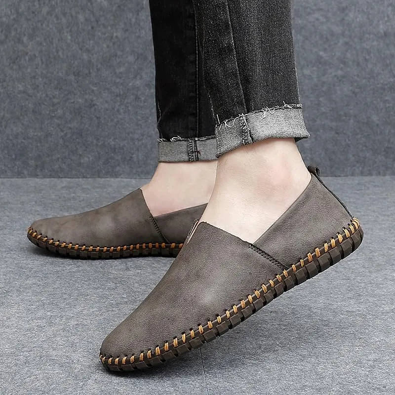 Loafers for Men Round Toe Vegan Leather Loafer Shoes Lightweight Anti-Slip Flat Heel Fashion Wedding Slip On