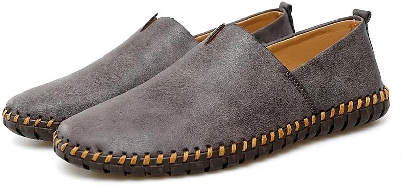 Loafers for Men Round Toe Vegan Leather Loafer Shoes Lightweight Anti-Slip Flat Heel Fashion Wedding Slip On