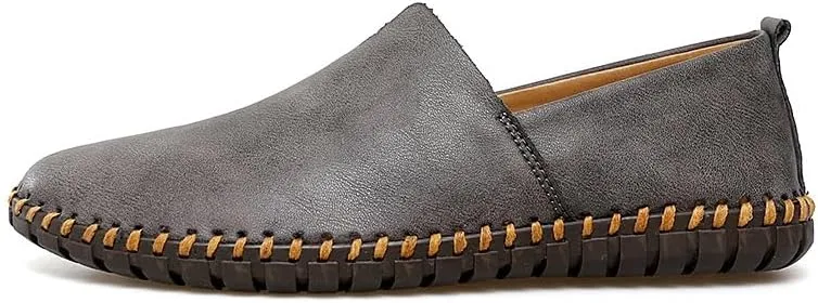 Loafers for Men Round Toe Vegan Leather Loafer Shoes Lightweight Anti-Slip Flat Heel Fashion Wedding Slip On