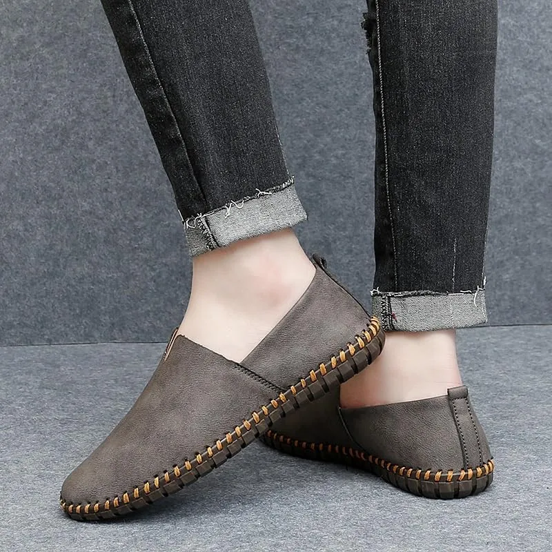 Loafers for Men Round Toe Vegan Leather Loafer Shoes Lightweight Anti-Slip Flat Heel Fashion Wedding Slip On