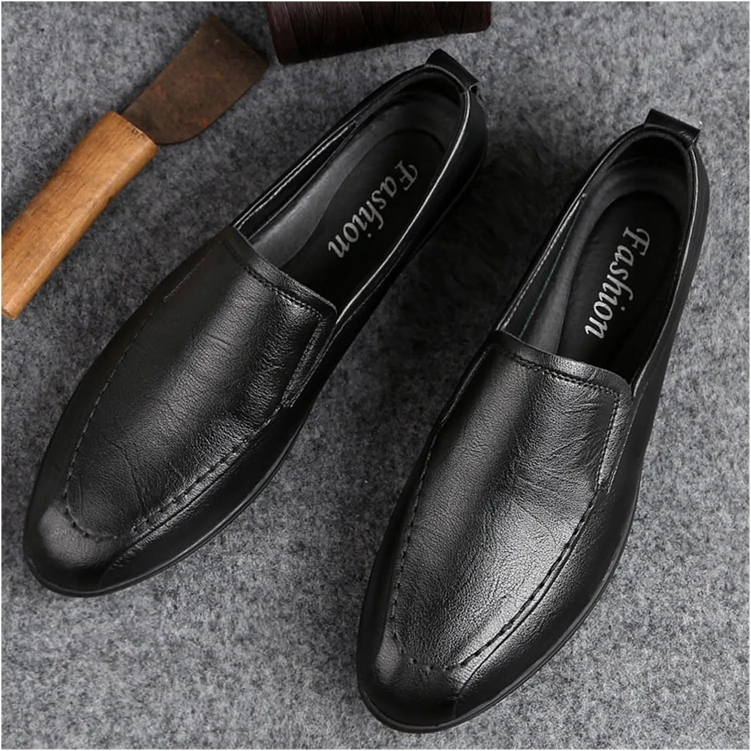 Loafers for Men Vegan Leather Round Toe Breathable Lightweight Flat Heel Slip Resistant Walking Slip-ons