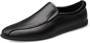 Loafers for Men Vegan Leather Round Toe Breathable Lightweight Flat Heel Slip Resistant Walking Slip-ons