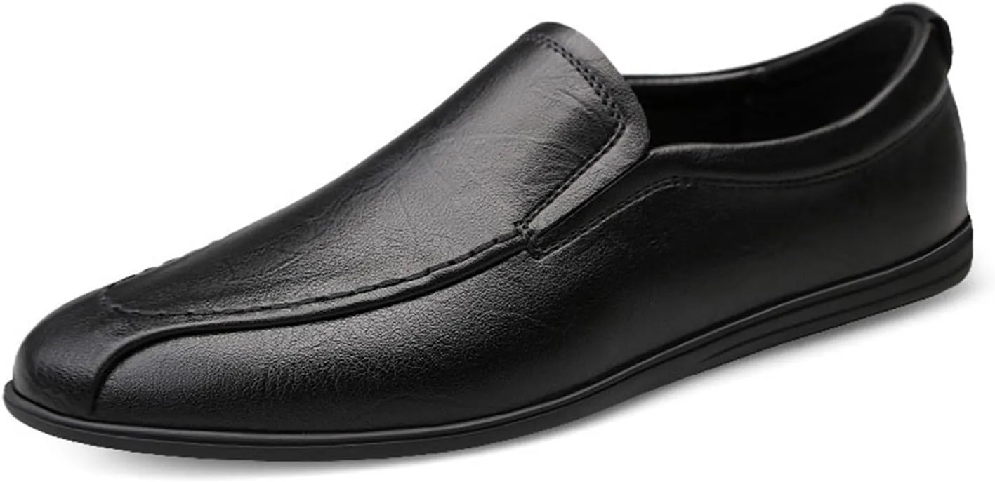 Loafers for Men Vegan Leather Round Toe Breathable Lightweight Flat Heel Slip Resistant Walking Slip-ons