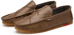 Loafers for Men Vegan Leather Stitching Details Rubber Sole Round Toe Anti-Slip Slip Resistant Flat Heel Prom Slip-ons