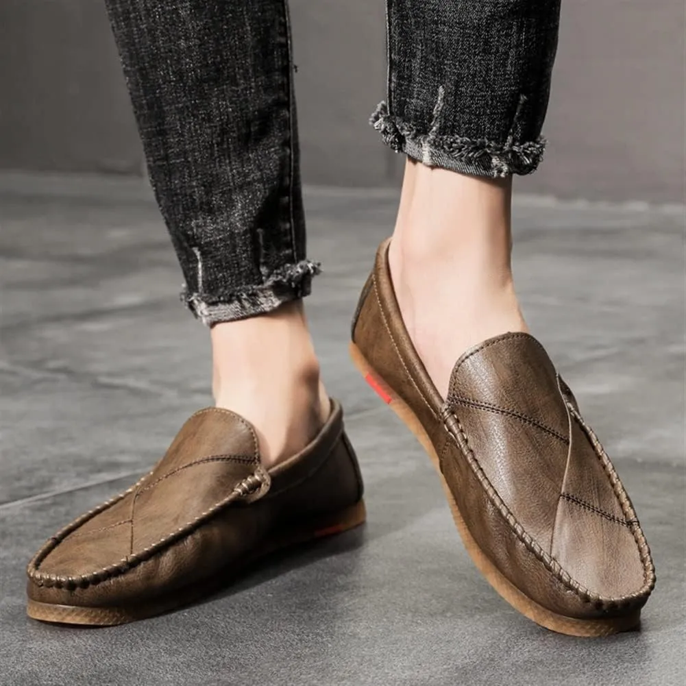 Loafers for Men Vegan Leather Stitching Details Rubber Sole Round Toe Anti-Slip Slip Resistant Flat Heel Prom Slip-ons