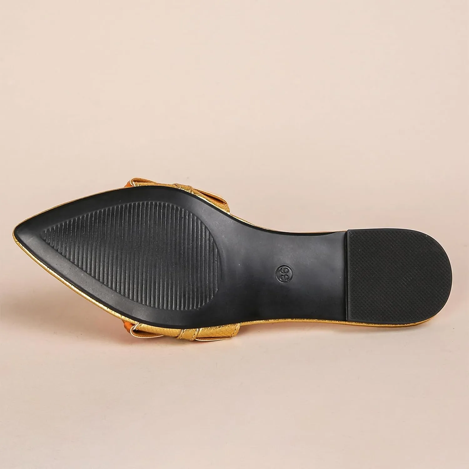 Lossarye Women's Metallic Leather Pointed Toe Flat Slide Sandals Open Toe Lightweight Non-slip Slip On Dressy Sandals