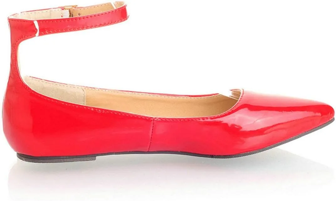LUXMAX Womens Ankle Strap Ballet Flats Patent Leather Pointy Toe Pumps