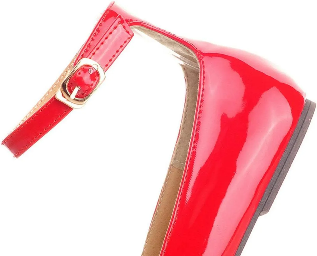 LUXMAX Womens Ankle Strap Ballet Flats Patent Leather Pointy Toe Pumps