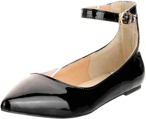 LUXMAX Womens Ankle Strap Ballet Flats Patent Leather Pointy Toe Pumps