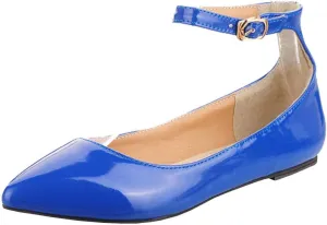 LUXMAX Womens Ankle Strap Ballet Flats Patent Leather Pointy Toe Pumps