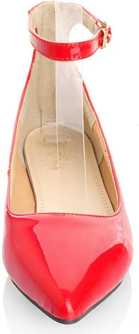 LUXMAX Womens Ankle Strap Ballet Flats Patent Leather Pointy Toe Pumps