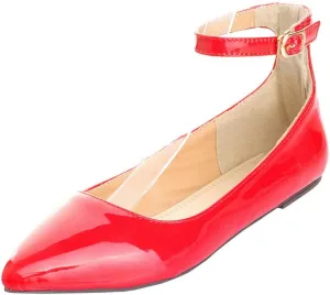 LUXMAX Womens Ankle Strap Ballet Flats Patent Leather Pointy Toe Pumps