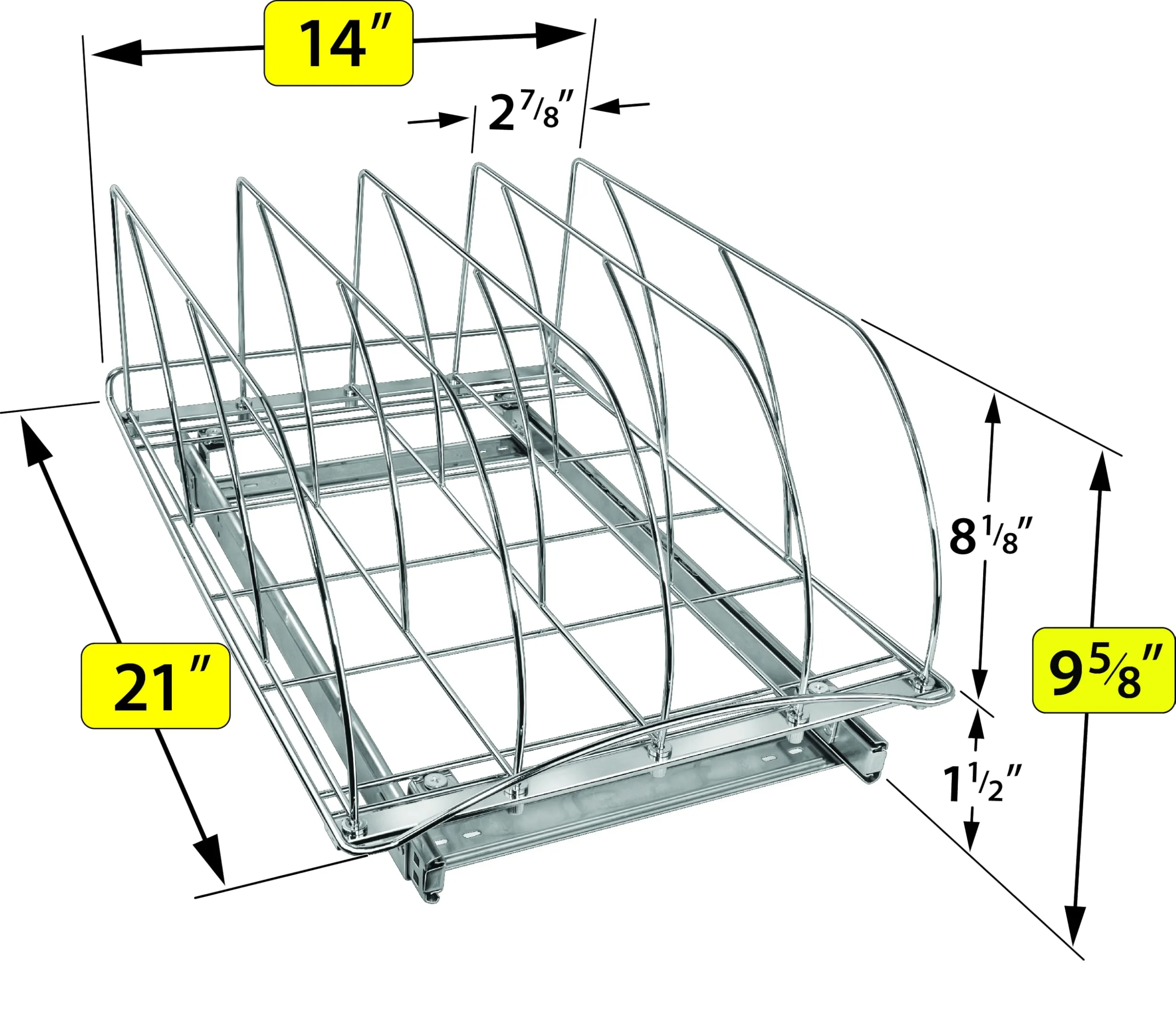 LYNK PROFESSIONAL® Pull Out Cutting Board, Cookie Sheet, and Baking Pan Organizer Rack - Lifetime Ltd. Warranty - Slide Out Kitchen Cabinet Organizers – 14W x 21D - Pullout Shelf, Extra-Large, Chrome