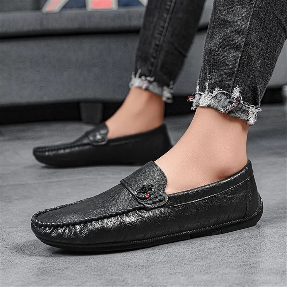 Men's Loafers Moccasins Shoes Solid Colors Lightweight Vegan Leather Flat Heel Slip Resistant Lightweight Wedding Slip-on