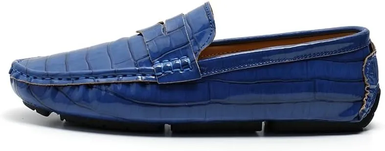 Men's Loafers Round Toe Plaid Vegan Leather Penny Driving Loafers Lightweight Flat Heel Resistant Party Casual Slip On