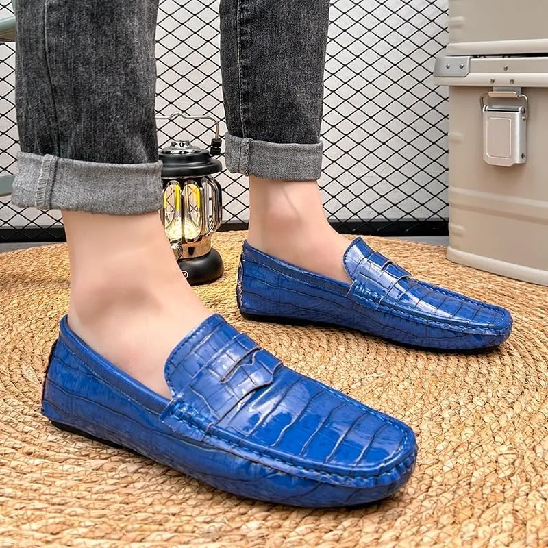 Men's Loafers Round Toe Plaid Vegan Leather Penny Driving Loafers Lightweight Flat Heel Resistant Party Casual Slip On