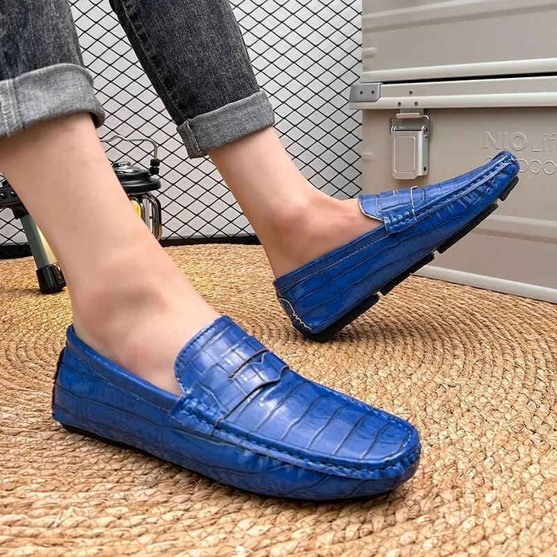 Men's Loafers Round Toe Plaid Vegan Leather Penny Driving Loafers Lightweight Flat Heel Resistant Party Casual Slip On