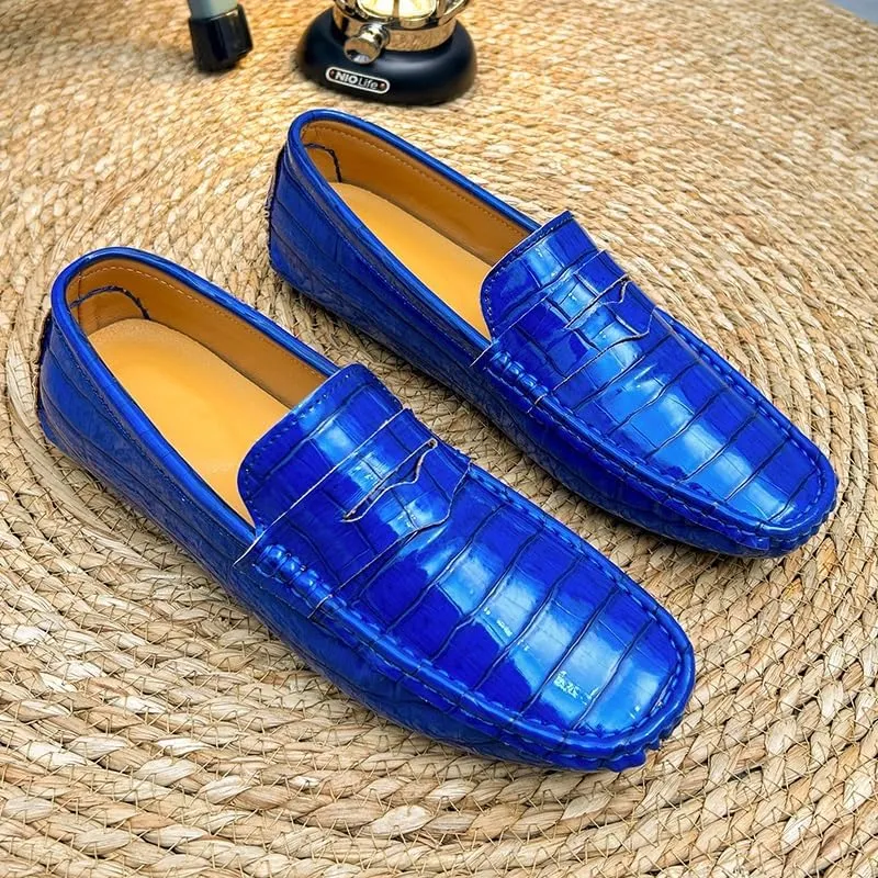 Men's Loafers Round Toe Plaid Vegan Leather Penny Driving Loafers Lightweight Flat Heel Resistant Party Casual Slip On