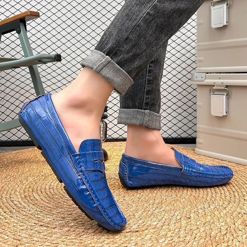 Men's Loafers Round Toe Plaid Vegan Leather Penny Driving Loafers Lightweight Flat Heel Resistant Party Casual Slip On