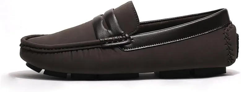 Mens Loafers Round Toe Vegan Leather Penny Driving Loafers Flat Heel Lightweight Anti-Slip Casual Slip-ons