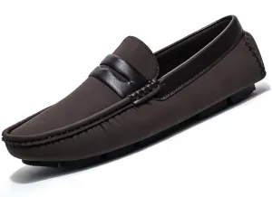 Mens Loafers Round Toe Vegan Leather Penny Driving Loafers Flat Heel Lightweight Anti-Slip Casual Slip-ons